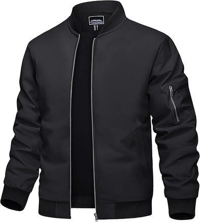 Men's Bomber Jacket Lightweight Casual Spring Fall Windbreaker Zip Up Coat with Pocket