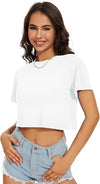 Womens Summer Crop Tops Short Sleeve Round Neck T-Shirts Loose Fit Casual Blousea