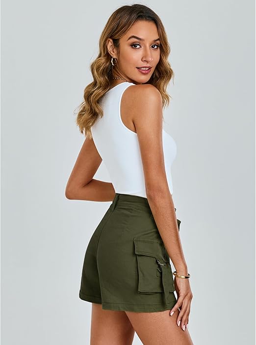 Cargo Shorts for Women Trendy High Waisted Casual Summer Stretchy Utility Cut Off Shorts with Pockets