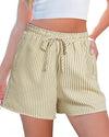 Striped Shorts for Women High Waisted Beach Casual Drawstring Pull On Elastic Waist Summer Shorts with Pockets